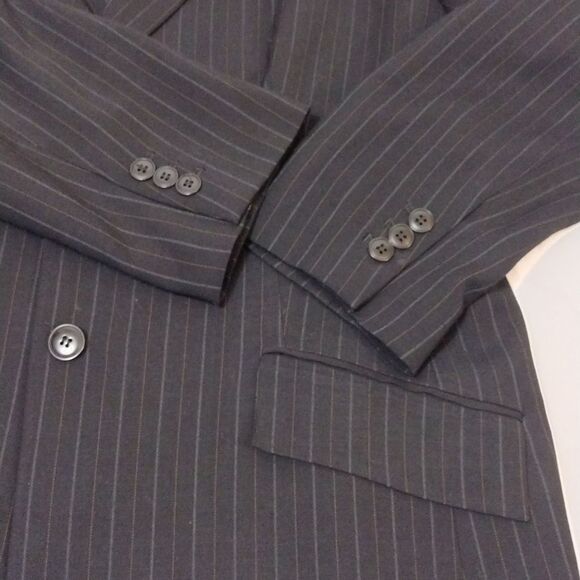 LOFT Y2K Plus 14P Black Grey Wool Blend Pen Stripe Single Breasted Blazer - Picture 9 of 14